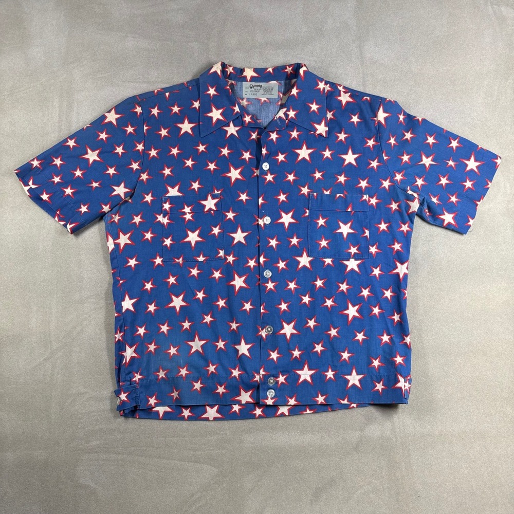 Vintage Angellca Star Print Button Down Shirt Blue Red White Y2K Large 87019RSP